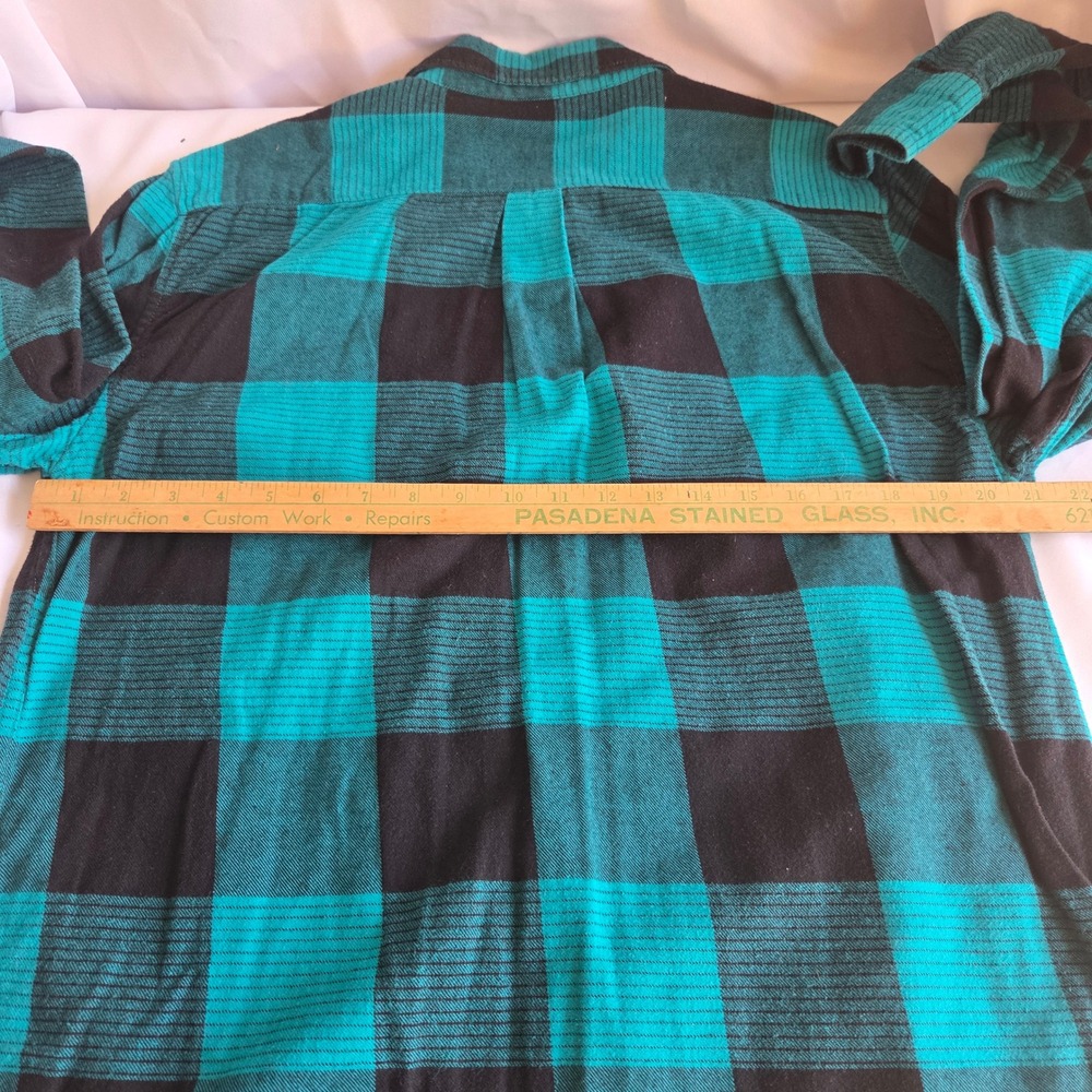 DC Shoes Mens XL Teal Black Buffalo Plaid Flannel Button Down Skate Shirt Y2K - Picture 6 of 6